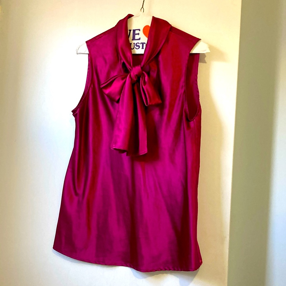 BURGUNDY LARGE Sleeveless Bow tie blouse, great accessory for a suit